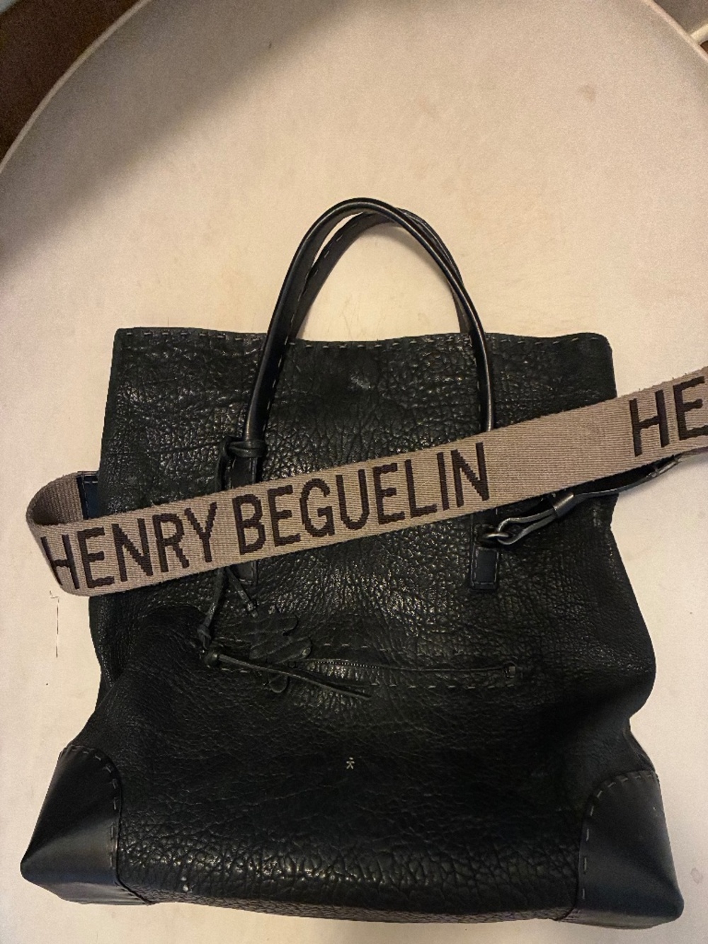 Henry Beguelin Black Leather Tote/Messenger Bag - Handcrafted in Italy